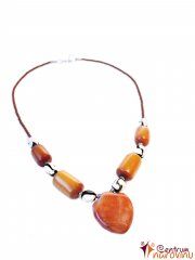 Necklace orange-brown with black and white beads