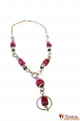 Red necklace with black and white beads