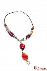 Necklace red-orange with black and white beads