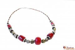 Red necklace with black and white beads