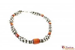 Necklace orange with black and white beads