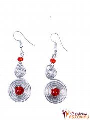 Metal earrings with red beads