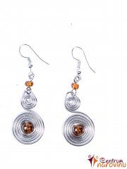 Metal earrings with orange-brown beads