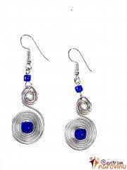 Metal earrings with dark blue beads