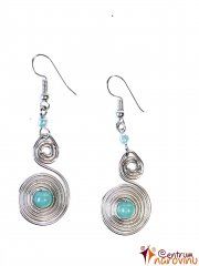 Metal earrings with light blue beads