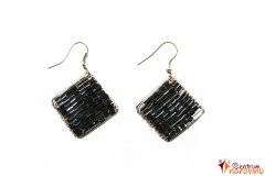 Metal earrings with black beads