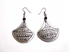 Metal earrings with beads – long – bell shape