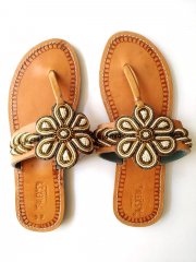Handmade leather sandals – golden flowers