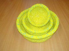 Set of yellow baskets with beads