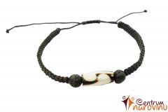 Nylon cord black bracelet, lava stones and bone bead