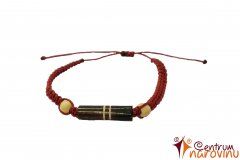 Bracelet red nylon cord, wooden beads and bone bead