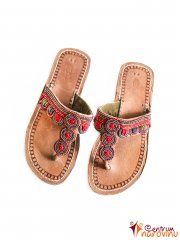 Natural sandals with red-gray beads